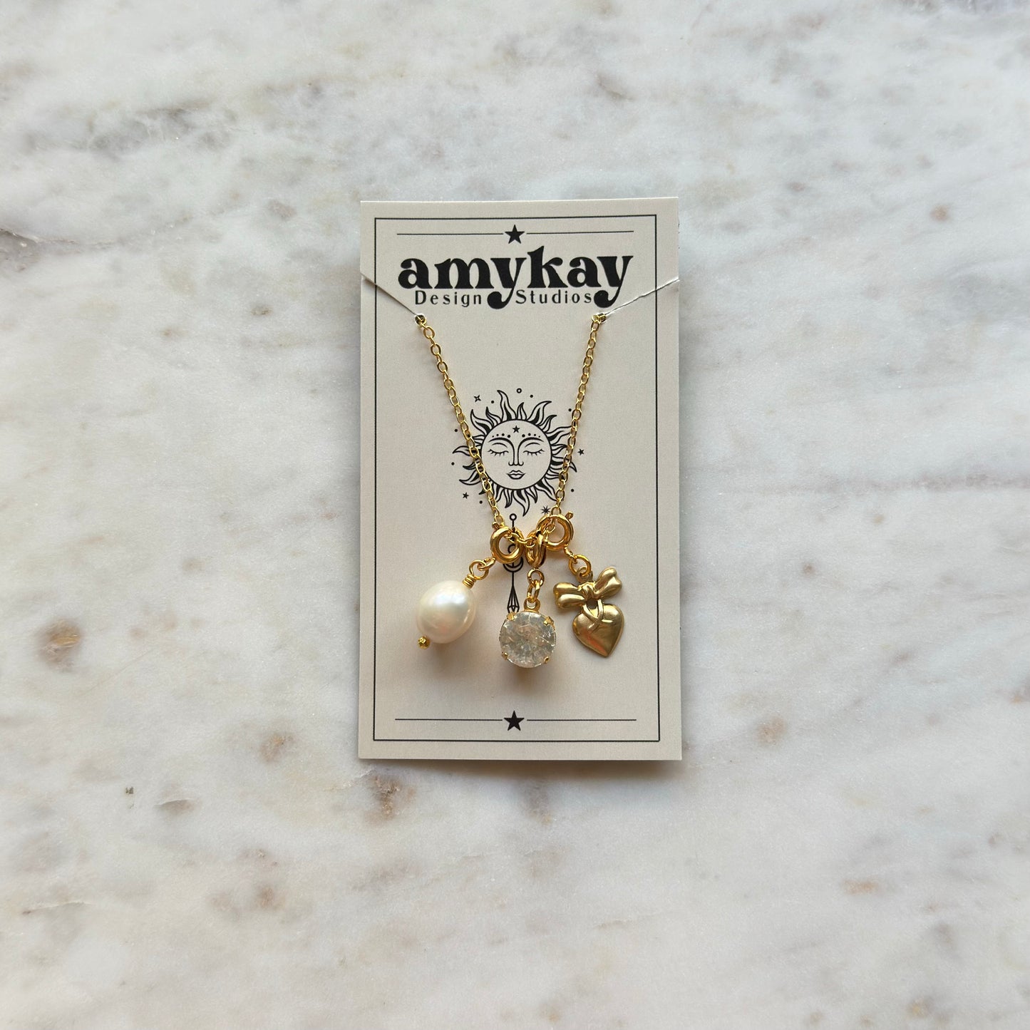 Bow Heart Charm Necklace Gift Set