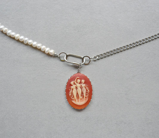 XL Dancing Fairies Carnelian Cameo Charm • Silver Halfable